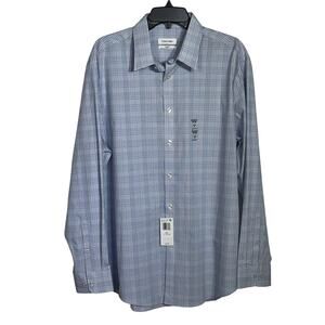 Calvin Klein Steel Men's Reg-Fit Stretch Dress Shirt, Navy/white 17 34-35 $85